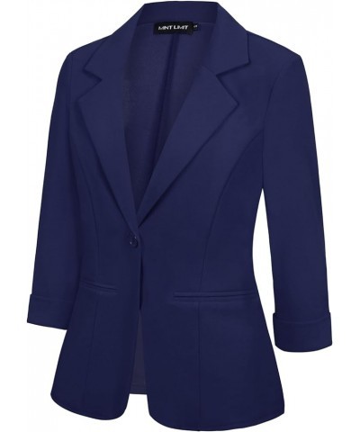 Womens Blazer Rolled 3/4 Sleeve Notched Lapel Business Work Jackets One Button Casual Blazers with Pockets Navy $20.50 Blazers