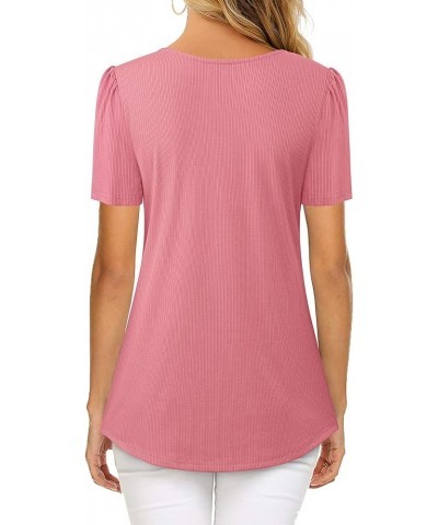 Women's Short Sleeve Tops Square Neck Shirts for Women Buttons Side Tulip Hem T-Shirts Pink $16.81 Tops