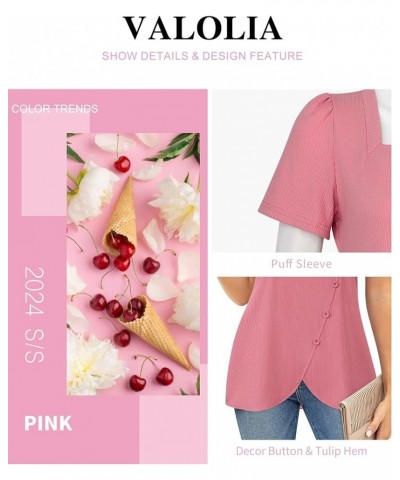 Women's Short Sleeve Tops Square Neck Shirts for Women Buttons Side Tulip Hem T-Shirts Pink $16.81 Tops