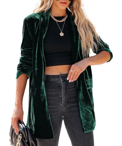 Long Velvet Blazer Jackets for Women Casual Long Sleeve Lapel Collar Blazer Suits Cardigan with Pockets Dark Green $15.11 Suits