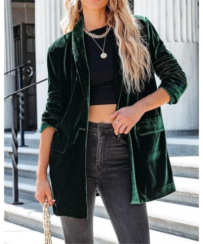 Long Velvet Blazer Jackets for Women Casual Long Sleeve Lapel Collar Blazer Suits Cardigan with Pockets Dark Green $15.11 Suits