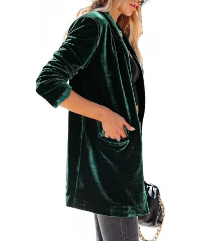 Long Velvet Blazer Jackets for Women Casual Long Sleeve Lapel Collar Blazer Suits Cardigan with Pockets Dark Green $15.11 Suits