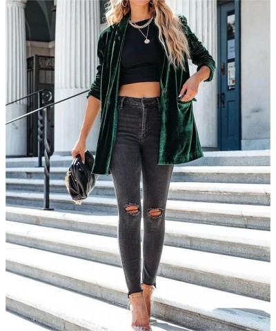 Long Velvet Blazer Jackets for Women Casual Long Sleeve Lapel Collar Blazer Suits Cardigan with Pockets Dark Green $15.11 Suits