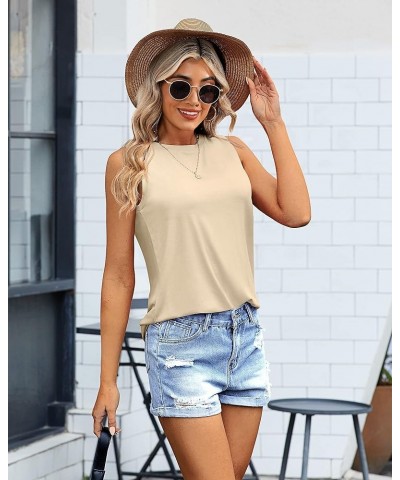 2 Pack Women's Sleeveless Tank Tops, Casual Loose Fit T Shirts Solid Color Tunic Crew Neck Summer Shirts Tee Apricot, Sky Blu...