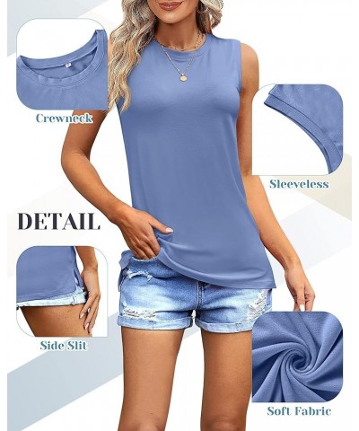 2 Pack Women's Sleeveless Tank Tops, Casual Loose Fit T Shirts Solid Color Tunic Crew Neck Summer Shirts Tee Apricot, Sky Blu...