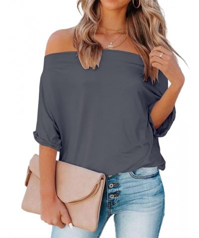 Women's Off Shoulder Tops Casual Short Batwing Sleeve Summer Loose T Shirt Tunic Blouse 1-dark Grey $14.55 Blouses