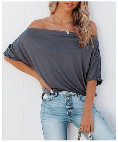 Women's Off Shoulder Tops Casual Short Batwing Sleeve Summer Loose T Shirt Tunic Blouse 1-dark Grey $14.55 Blouses