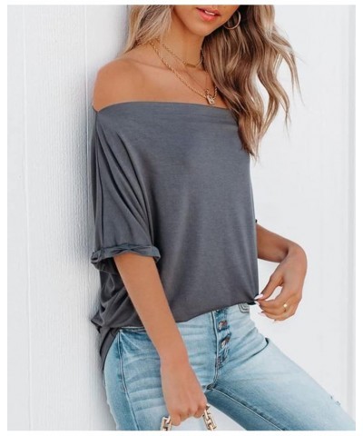 Women's Off Shoulder Tops Casual Short Batwing Sleeve Summer Loose T Shirt Tunic Blouse 1-dark Grey $14.55 Blouses