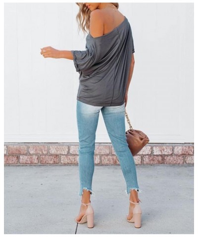 Women's Off Shoulder Tops Casual Short Batwing Sleeve Summer Loose T Shirt Tunic Blouse 1-dark Grey $14.55 Blouses