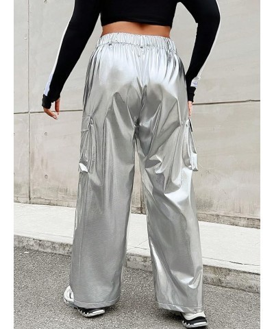 Women's Plus Size Metallic Loose Baggy Cargo Pants High Waist Pocket Parachute Pants Silver $16.72 Others