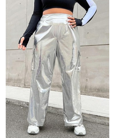 Women's Plus Size Metallic Loose Baggy Cargo Pants High Waist Pocket Parachute Pants Silver $16.72 Others