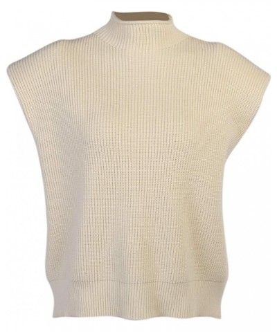 Women Shoulder Pad Sweater Top Sleeveless Turtleneck Pullover Vest Wide Shoulder Knitted Jumper Top Apricot $11.58 Sweaters