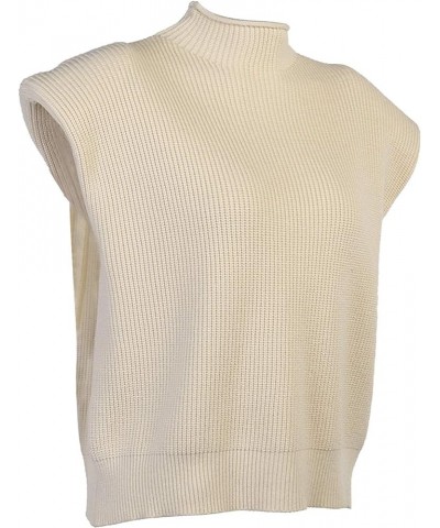 Women Shoulder Pad Sweater Top Sleeveless Turtleneck Pullover Vest Wide Shoulder Knitted Jumper Top Apricot $11.58 Sweaters