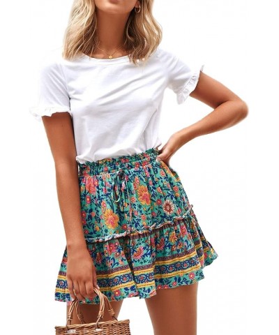 Women's Floral Flared Short Skirt Polka Dot Pleated Mini Skater Skirt with Drawstring T11 $14.52 Skirts