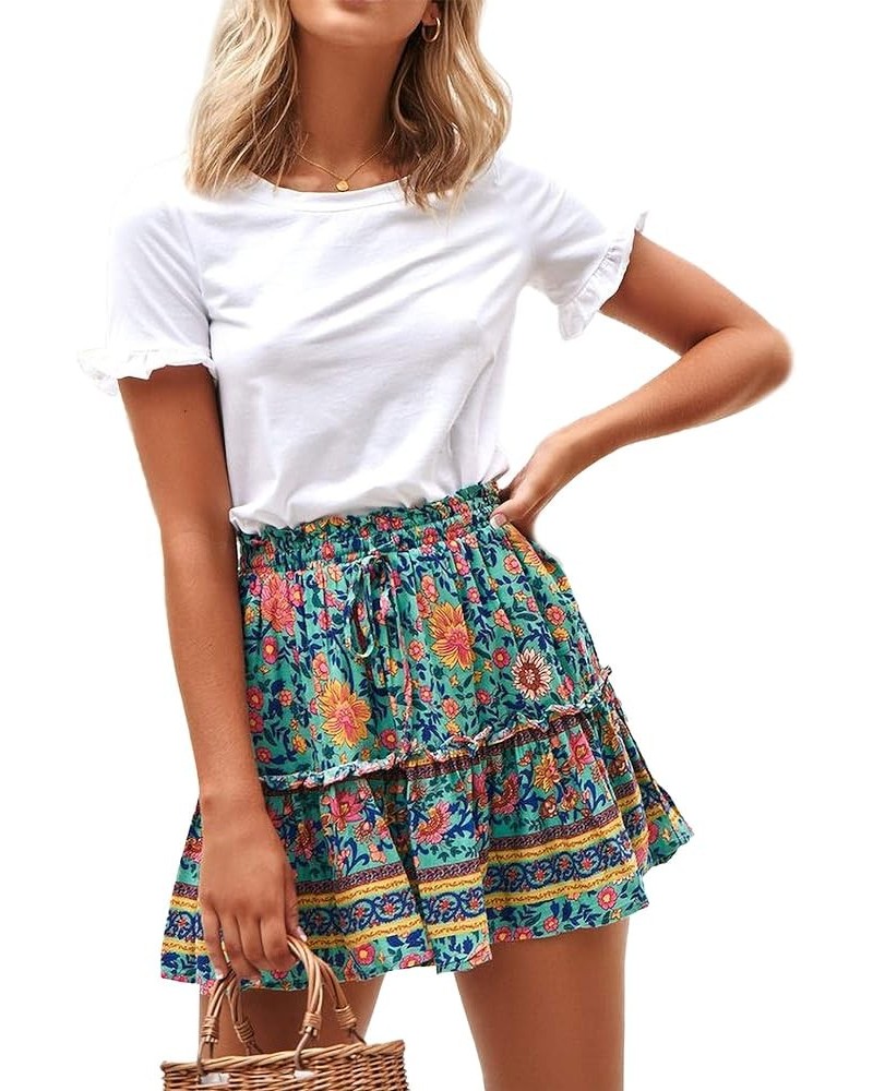 Women's Floral Flared Short Skirt Polka Dot Pleated Mini Skater Skirt with Drawstring T11 $14.52 Skirts