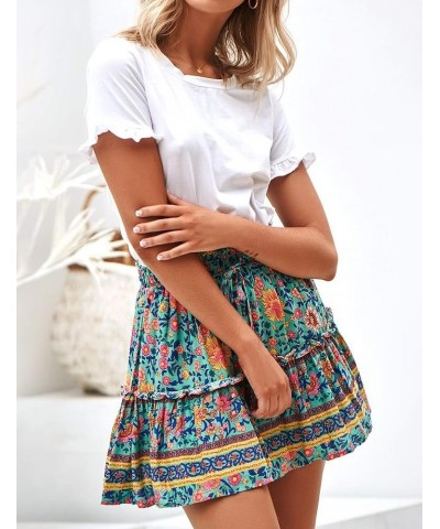 Women's Floral Flared Short Skirt Polka Dot Pleated Mini Skater Skirt with Drawstring T11 $14.52 Skirts