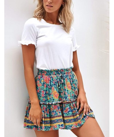 Women's Floral Flared Short Skirt Polka Dot Pleated Mini Skater Skirt with Drawstring T11 $14.52 Skirts