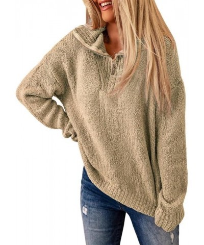 Women's Casual 1/4 Zip Pullover Polo V Neck Long Sleeve Knit Sweater for Women Jumper Tops Khaki $14.50 Sweaters