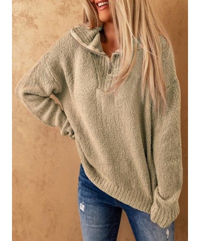 Women's Casual 1/4 Zip Pullover Polo V Neck Long Sleeve Knit Sweater for Women Jumper Tops Khaki $14.50 Sweaters