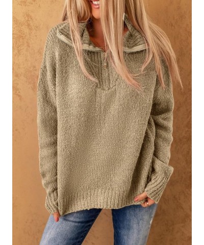 Women's Casual 1/4 Zip Pullover Polo V Neck Long Sleeve Knit Sweater for Women Jumper Tops Khaki $14.50 Sweaters