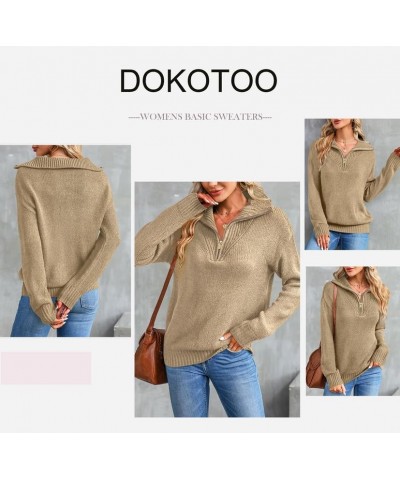 Women's Casual 1/4 Zip Pullover Polo V Neck Long Sleeve Knit Sweater for Women Jumper Tops Khaki $14.50 Sweaters