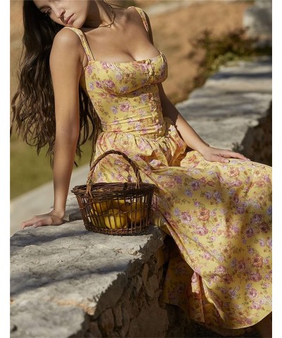 Women Sexy Sleeveless Maxi Dress Low Cut Square Neck Bustier Corset Long Dress Y2k Going Out A-Line Dresses Yellow-d $11.76 D...