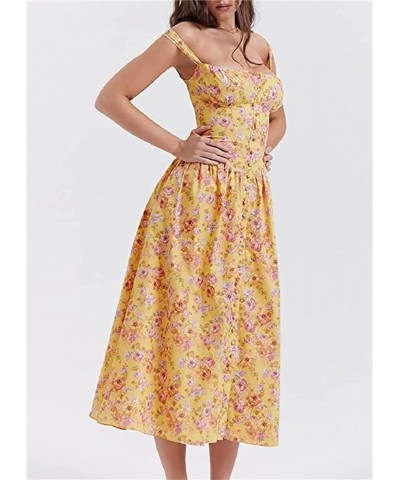 Women Sexy Sleeveless Maxi Dress Low Cut Square Neck Bustier Corset Long Dress Y2k Going Out A-Line Dresses Yellow-d $11.76 D...