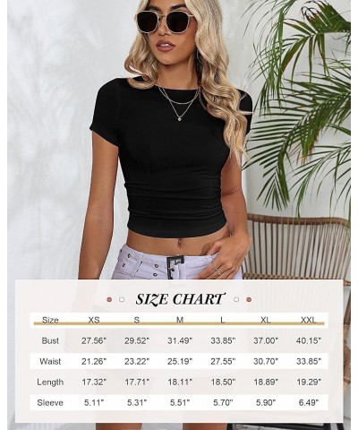 3 Pcs Women's Short Sleeve Crop Tops, Boat Neck Slim Fitted Cropped Shirts Workout Basic Tops Black, White, Apricot $15.17 T-...