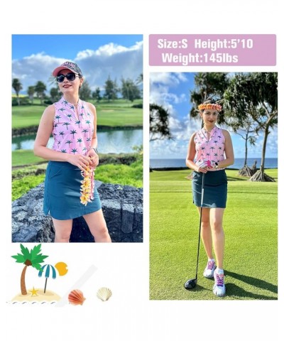 Women's Sleeveless Golf Shirts Printed Moisture Wicking V Neck Golf Polo Shirts Racerback Golf Tank Tops 74-pink Cactus (Race...