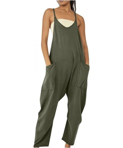 Womens Casual Summer Sleeveless Jumpsuits Spaghetti Strap Trendy Wide Leg Overalls Stretchy Romper With Pocket Green $8.15 Ov...