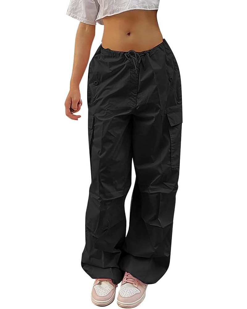 Parachute Pants for Women, Y2k Cargo Pants Women Baggy Drawstring High Rise Straight Leg Baggy Pants Jogger Sweatpants Z01-bl...