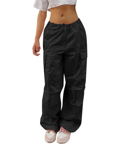 Parachute Pants for Women, Y2k Cargo Pants Women Baggy Drawstring High Rise Straight Leg Baggy Pants Jogger Sweatpants Z01-bl...