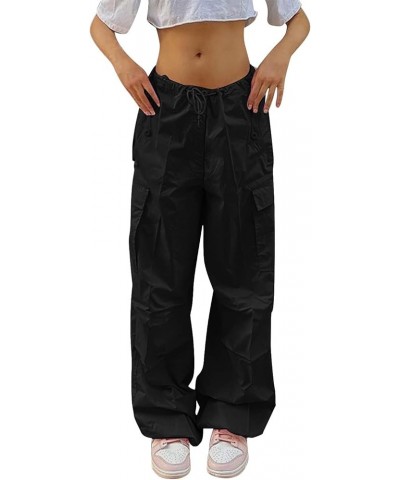 Parachute Pants for Women, Y2k Cargo Pants Women Baggy Drawstring High Rise Straight Leg Baggy Pants Jogger Sweatpants Z01-bl...