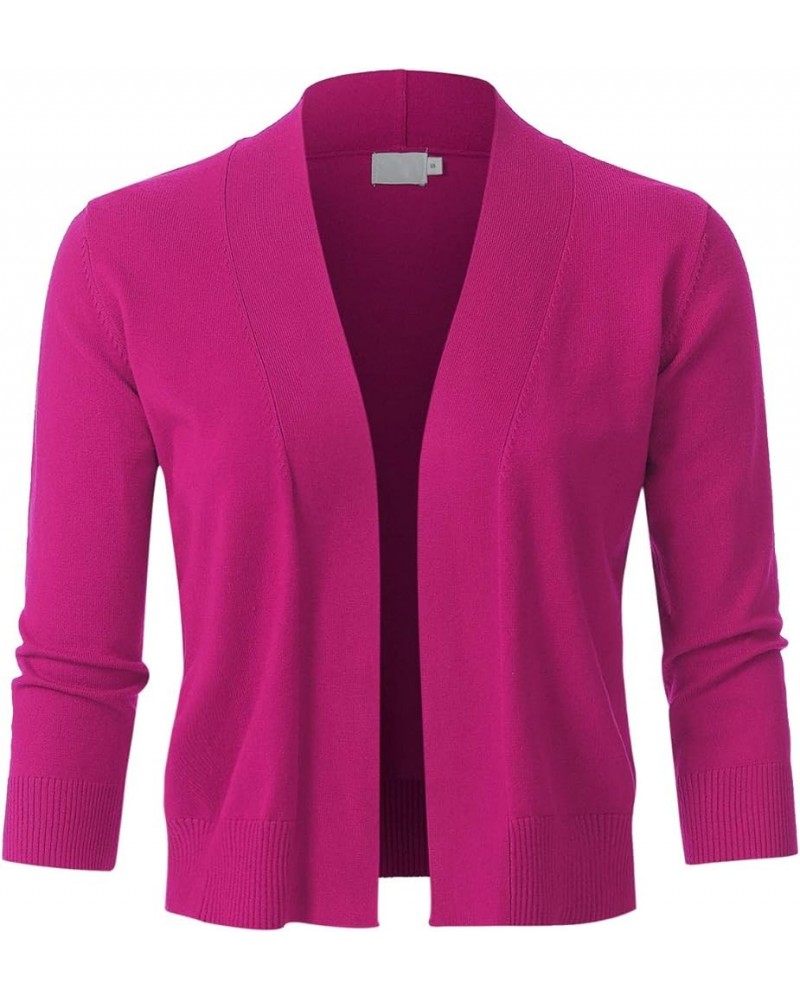 Womens Classic 3/4 Sleeve Open Front Cropped Bolero Cardigan (S~3XL) Jcd002_hotpink $19.13 Sweaters