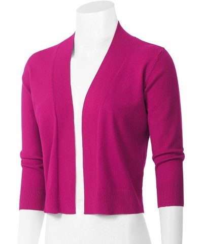 Womens Classic 3/4 Sleeve Open Front Cropped Bolero Cardigan (S~3XL) Jcd002_hotpink $19.13 Sweaters