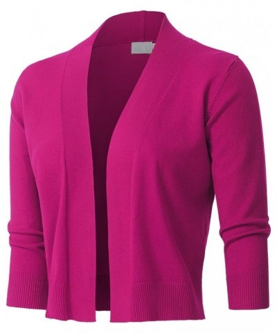 Womens Classic 3/4 Sleeve Open Front Cropped Bolero Cardigan (S~3XL) Jcd002_hotpink $19.13 Sweaters