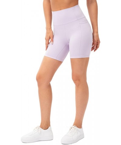 Women's High Waisted Biker Shorts - 5" / 8" Pocketed Workout Yoga Gym Shorts 5" Side Pocket Pale Lavender $9.97 Activewear