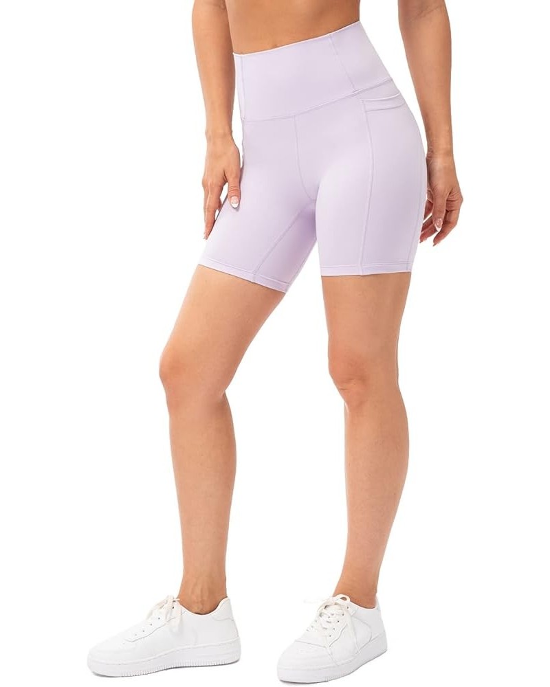 Women's High Waisted Biker Shorts - 5" / 8" Pocketed Workout Yoga Gym Shorts 5" Side Pocket Pale Lavender $9.97 Activewear