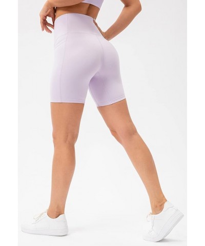 Women's High Waisted Biker Shorts - 5" / 8" Pocketed Workout Yoga Gym Shorts 5" Side Pocket Pale Lavender $9.97 Activewear