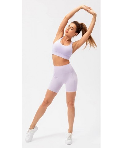 Women's High Waisted Biker Shorts - 5" / 8" Pocketed Workout Yoga Gym Shorts 5" Side Pocket Pale Lavender $9.97 Activewear