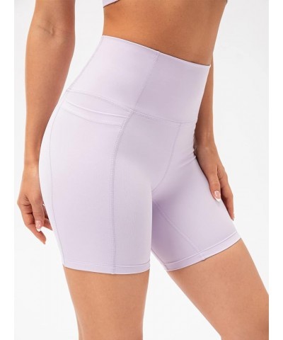 Women's High Waisted Biker Shorts - 5" / 8" Pocketed Workout Yoga Gym Shorts 5" Side Pocket Pale Lavender $9.97 Activewear