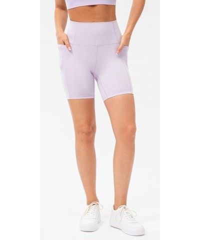 Women's High Waisted Biker Shorts - 5" / 8" Pocketed Workout Yoga Gym Shorts 5" Side Pocket Pale Lavender $9.97 Activewear