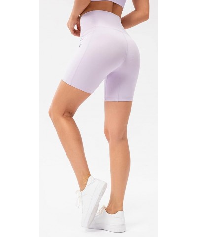 Women's High Waisted Biker Shorts - 5" / 8" Pocketed Workout Yoga Gym Shorts 5" Side Pocket Pale Lavender $9.97 Activewear