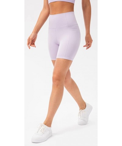 Women's High Waisted Biker Shorts - 5" / 8" Pocketed Workout Yoga Gym Shorts 5" Side Pocket Pale Lavender $9.97 Activewear