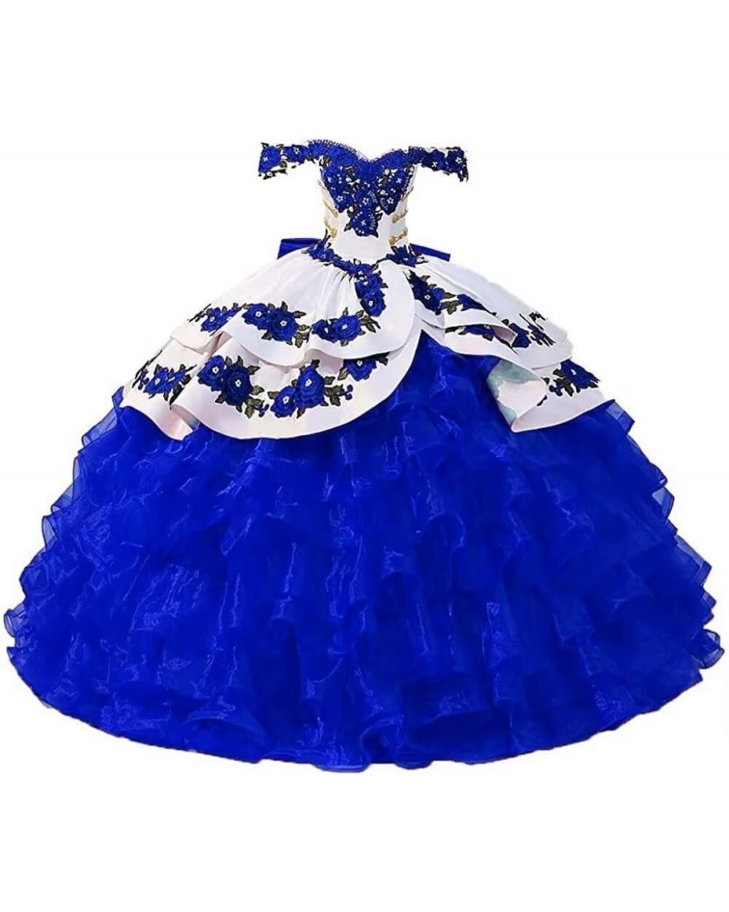 Vintage Flowers Embroidery Quinceanera Dresses Ruffles Prom Ball Gown Sweet 15 16 Dress Style5-royal Blue $78.90 Dresses