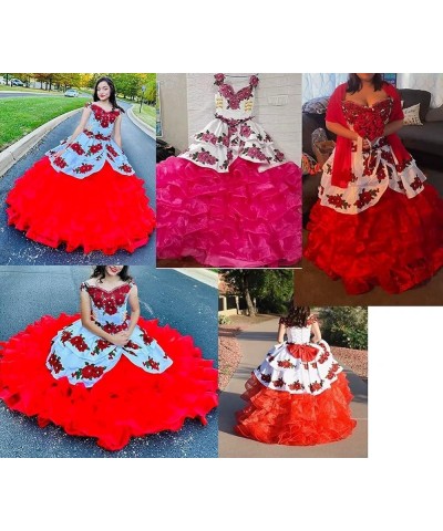 Vintage Flowers Embroidery Quinceanera Dresses Ruffles Prom Ball Gown Sweet 15 16 Dress Style5-royal Blue $78.90 Dresses