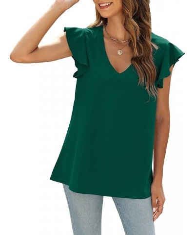 Women's V Neck Summer Tops Twist Puff Sleeve Short Sleeve T Shirts Dressy Casual Comfy Soft Tunics Loose Fit Dark Green $10.0...