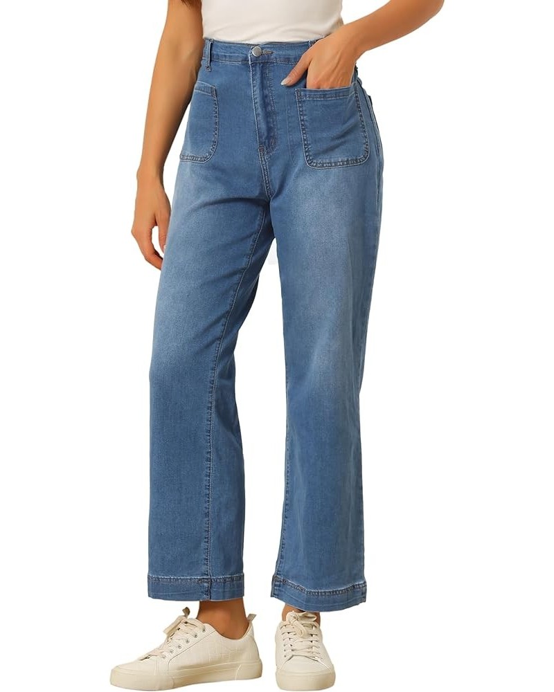 Wide Leg Jeans for Women's High Waisted Stretchy Straight Leg Jeans Buttoned Loose Denim Pants Blue $16.35 Jeans