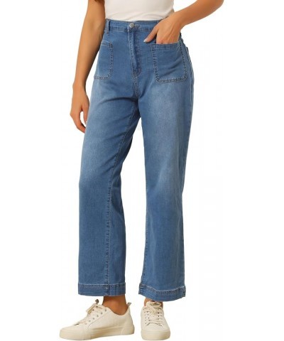 Wide Leg Jeans for Women's High Waisted Stretchy Straight Leg Jeans Buttoned Loose Denim Pants Blue $16.35 Jeans