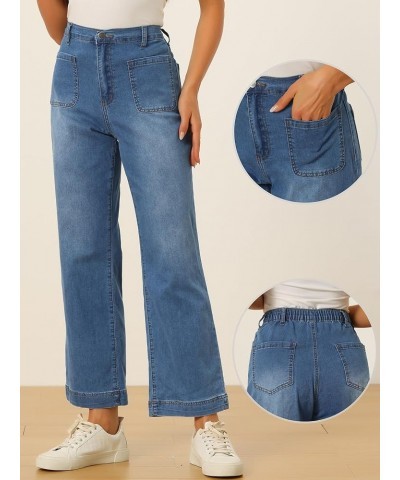 Wide Leg Jeans for Women's High Waisted Stretchy Straight Leg Jeans Buttoned Loose Denim Pants Blue $16.35 Jeans